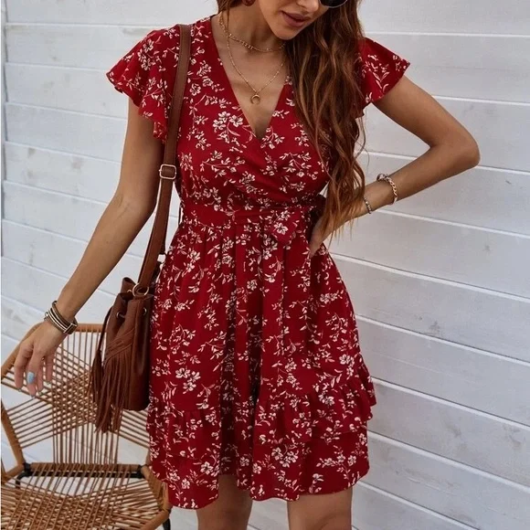SHEIN Dresses Ditsy Floral Wrap Around Dress Poshmark